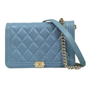 CHANEL Boy Shoulder Bag, Leather A81969, Blue, Women's, Chain Wallet