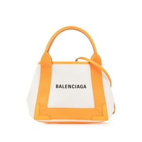 Balenciaga Navy Cabas XS Handbag/Shoulder Bag, 2-Way, 390346, Beige/Orange Canvas and Leather,