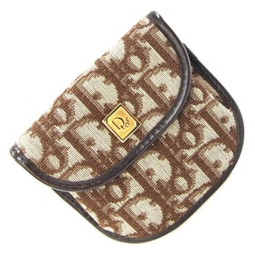Christian Dior Dior coin case, brown jacquard canvas and leather, compact wallet, mini Trotter, old,