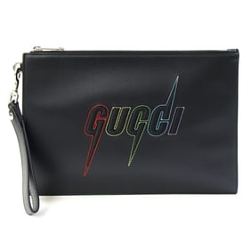 Gucci Clutch Bag 597678 Black Leather Second Flat Pouch Men's GUCCI