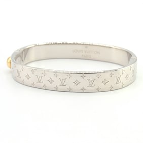 Louis Vuitton Nanogram Bracelet Cuff M00249 Palladium Metal Bangle, Size Small, for Men and Women