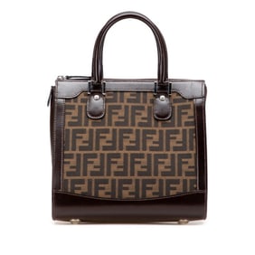 Fendi Zucca handbag in brown canvas and leather for women.