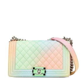 CHANEL Boy Chanel Coco Mark Chain Shoulder Bag in Multicolored Caviar Skin for Women