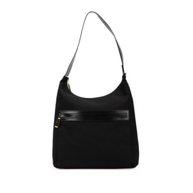 Salvatore Ferragamo handbag in black canvas and leather for women.