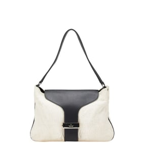 Gucci One-Shoulder Bag Handbag 001 4035 001553 Ivory Black Canvas Leather Women's GUCCI