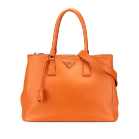 Prada Galleria Triangle Logo Plate Handbag/Shoulder Bag, Orange Leather, Women's