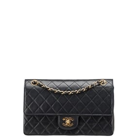 CHANEL Matelasse 25 Double Flap Coco Mark Chain Shoulder Bag in Black Lambskin for Women