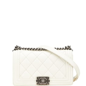 CHANEL Matelasse Boy Chanel Coco Mark Chain Shoulder Bag White Leather Women's