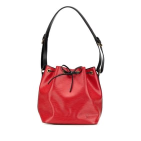 Louis Vuitton Epi Petit Noe Shoulder Bag M44172 Castilian Red Noir Black Leather Women's LOUIS