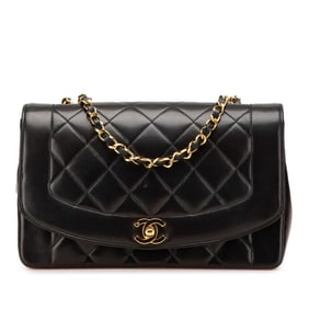 CHANEL Matelasse Diana 25 Coco Mark Crossbody Chain Shoulder Bag in Black Lambskin for Women
