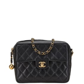 Vintage Chanel Matelasse Coco Mark Chain Shoulder Bag in Black Caviar Leather for Women