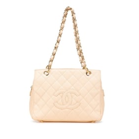 CHANEL Matelasse Coco Mark Chain Handbag One-Shoulder Bag Beige Caviar Skin Women's