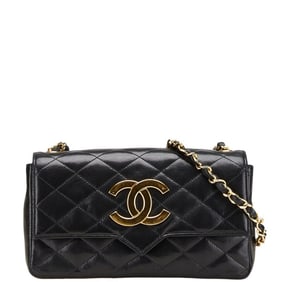 CHANEL Matelasse Coco Mark Chain Shoulder Bag in Black Lambskin for Women