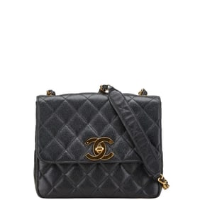 CHANEL Deka Coco Mark Matelasse Chain Shoulder Bag in Black Caviar Skin for Women