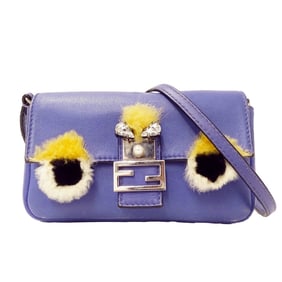 Fendi Women's Leather Monster Micro Bucket Pouch in Purple, 3-Way Shoulder
