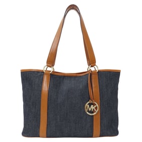 Michael Kors Women's Tote Bag in Denim and Leather, Indigo Blue Brown, Perfect for Everyday Use