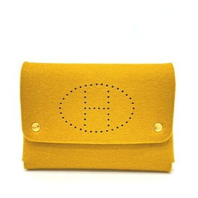 HERMES Etui Carte GM Playing Card Case, Pouch, Accessory Felt, Unisex, Mustard Brown, Like New