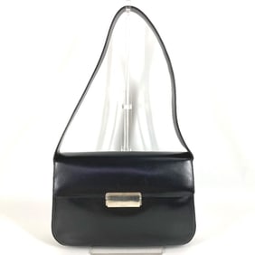 PRADA B7470 Logo Flap Shoulder Bag in Leather, Black