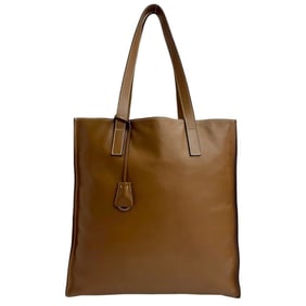 PRADA Prada Triangle Logo Leather Tote Bag, Handbag, A4 Size, Brown, 94708