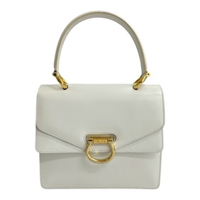 CELINE Logo Gold Calf Leather Handbag Mini Tote Bag White 15154