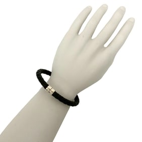 BOTTEGA VENETA Intrecciato Sterling Silver 925 Leather Bracelet Bangle in Black and Silver, 46167