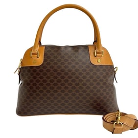 CELINE Macadam Leather 2-Way Handbag, Boston Bag, Shoulder Brown, 45875