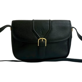 Yves Saint Laurent YSL Logo Leather Shoulder Bag Pochette Black 88017