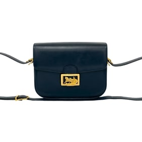 CELINE Logo Horse-Drawn Carriage Calf Leather Shoulder Bag/Pochette/Sacoche in Navy 19090