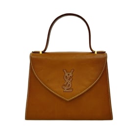 Yves Saint Laurent YSL logo stitched leather handbag tote bag brown 29006
