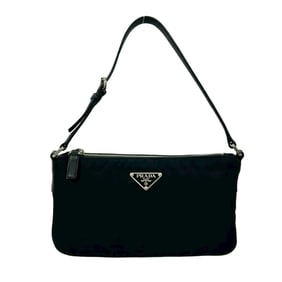 PRADA Triangle Logo Tessuto Nylon and Leather Mini Handbag in Black 04477