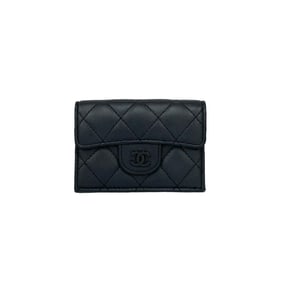 CHANEL Matelasse Coco Lambskin Leather Tri-fold Wallet in Metallic Black e2140