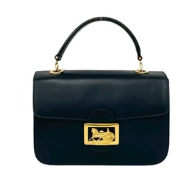 CELINE Circle Logo Carriage Calf Leather Handbag/Mini Tote Bag Navy d97-2