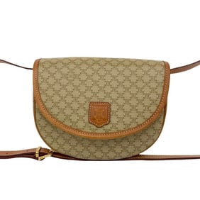 CELINE Macadam Blason Triomphe Logo Leather Shoulder Bag in Beige and Brown (11405)
