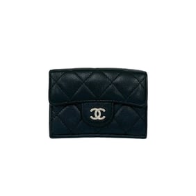 CHANEL Matelasse Coco Caviar Leather Tri-fold Wallet, Black, 47234