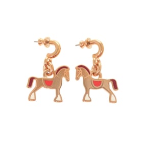 Unused Hermès Cheval Grande Parade lacquered metal and rose gold earrings 1297 HERMES