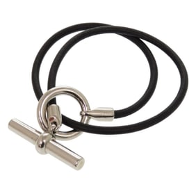 Hermès Grennan Leather Black with Silver Hardware Double Bracelet 0184 HERMES