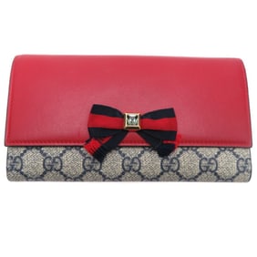 Gucci GG Supreme Ribbon Long Wallet Women's 432253 PVC Navy