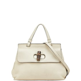 Gucci Daily Bamboo Handbag/Shoulder Bag 2WAY 370831 White Leather Women's GUCCI