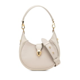 BVLGARI Serpenti Ellipse Handbag/Shoulder Bag, 2-Way, Greige Leather, Women's