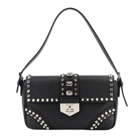 Prada Bejeweled Studded Shoulder Bag in Saffiano Leather (Black) with Silver Hardware (BR5084)