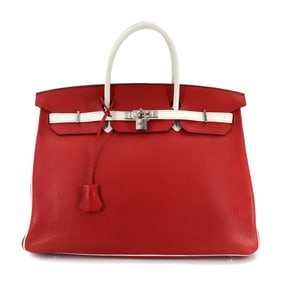 Hermes Hermès Birkin 40 SPO Personal Togo Rouge Garance White Handbag with Silver Hardware, Stamped