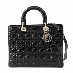 Christian Dior Cannage Lady Large 2-Way Hand/Shoulder Bag in Black Enamel