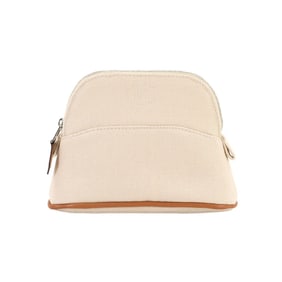 Hermes Hermès Bolide Mini Pouch, Cotton Canvas, Leather, Beige, Silver Hardware