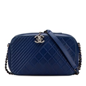 CHANEL Boy Chanel Chain Shoulder Bag Camera Navy Lambskin Women's