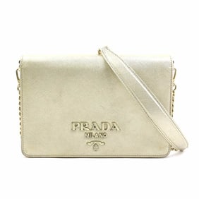 Prada Shoulder Bag with Chain Wallet, Leather, Metal, and Gold, Women's, e61055a