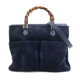 Gucci handbag/shoulder bag in bamboo suede and leather, navy gold, women's, e61054a