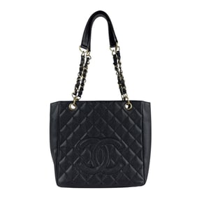 CHANEL PST Shoulder Bag in Caviar Leather, Metallic, Black and Gold, Women's, Z7519