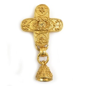 CHANEL Coco Mark Bell Brooch, Metal, Gold, Women's, e61043a