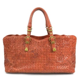 Bottega Veneta Intrecciato Leather Handbag in Orange Brown and Gold, Women's, e61051a