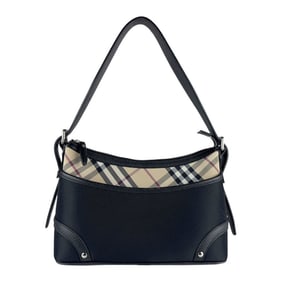 Burberry Shoulder Bag, Nylon Canvas, Leather, Black, Beige, Silver, Women's, Z7531